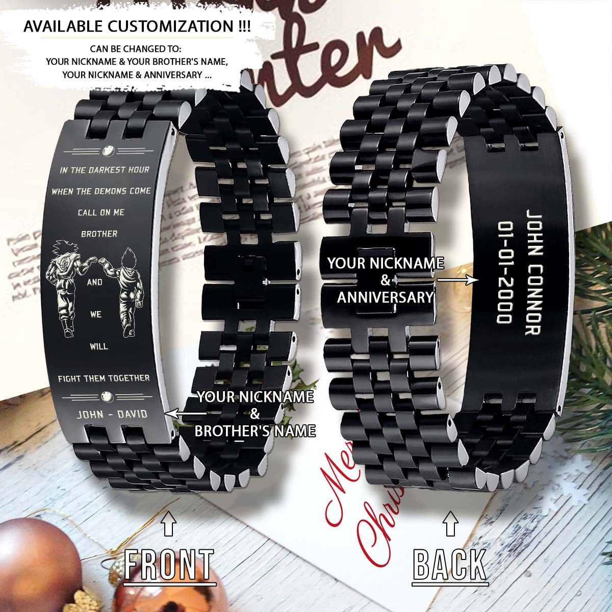 DRB004 - Call On Me Brother - English - Goku - Vegeta - Dragon Ball - Black Engrave Bracelet