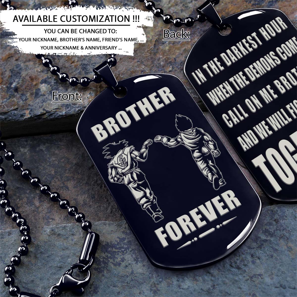 Dragon Ball Dog Tag - Brother Forever - Call On Me Brother - Goku - Vegeta - Dragon Ball Necklace - Engrave Dog Tag