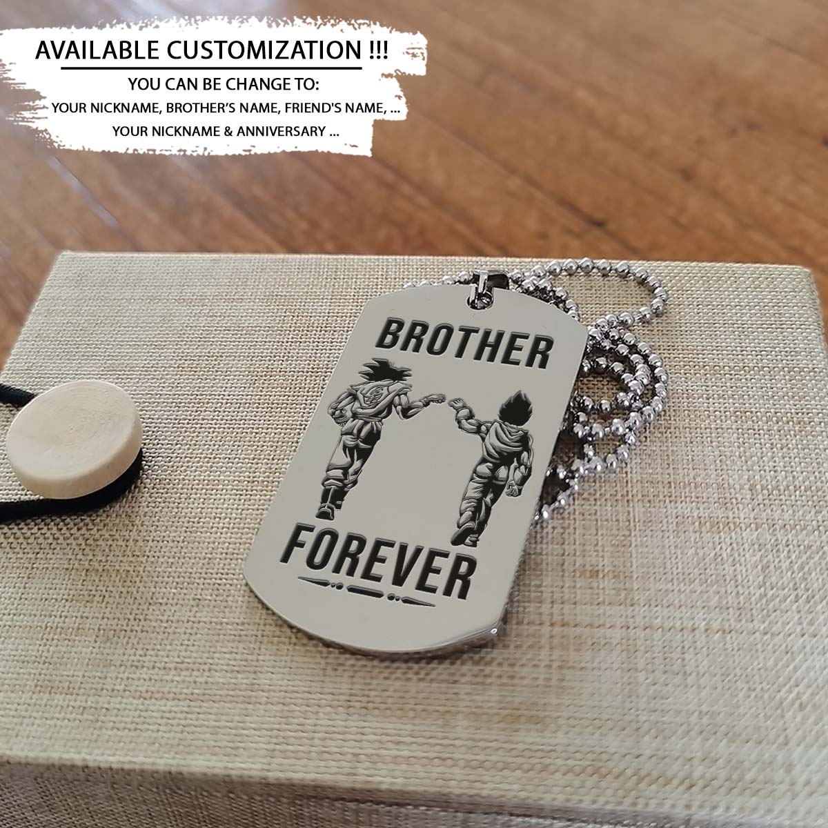 dragon ball dog tag - brother forever - it's about being better than you were the day before - goku - vegeta - dragon ball necklace - engrave dog tag