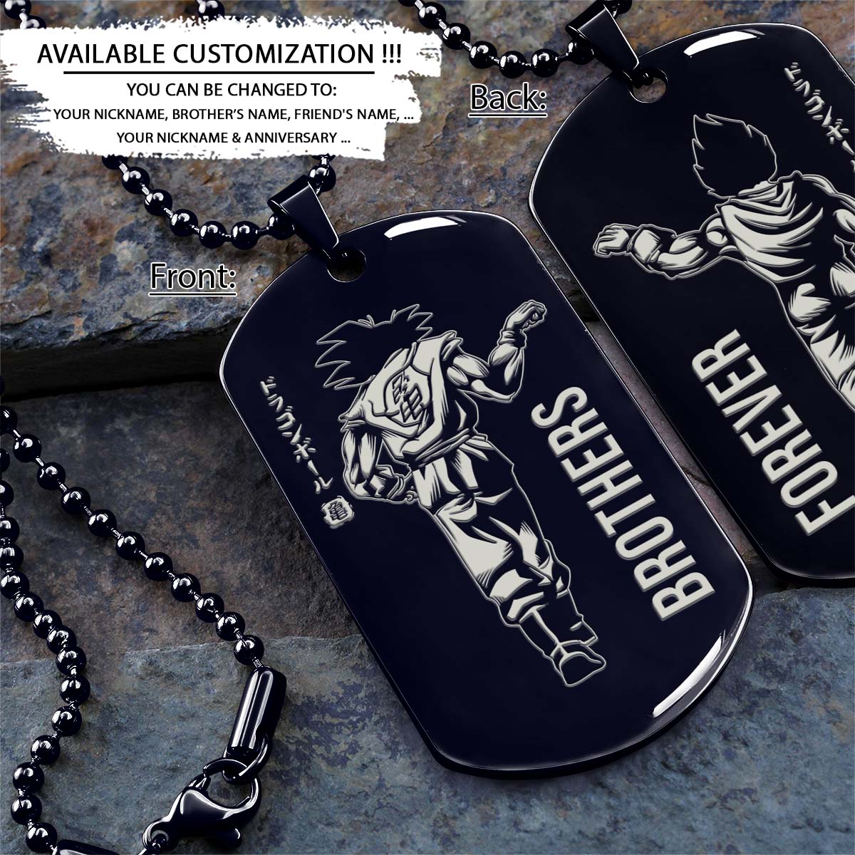 dragon ball dog tag - brother forever - goku - vegeta - dragon ball necklace - engrave dog tag