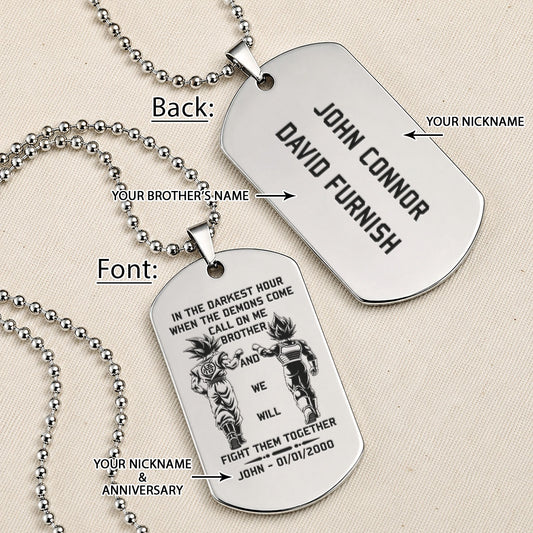Personalized Dragon Ball Z Goku & Vegeta Brother Dog Tag Necklace - "Call On Me Brother" Engraved Stainless Steel Military Pendant Gift for Men