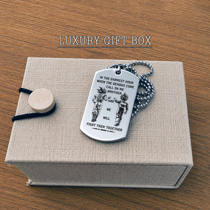 Personalized Dragon Ball Z Goku & Vegeta Brother Dog Tag Necklace - "Call On Me Brother" Engraved Stainless Steel Military Pendant Gift for Men