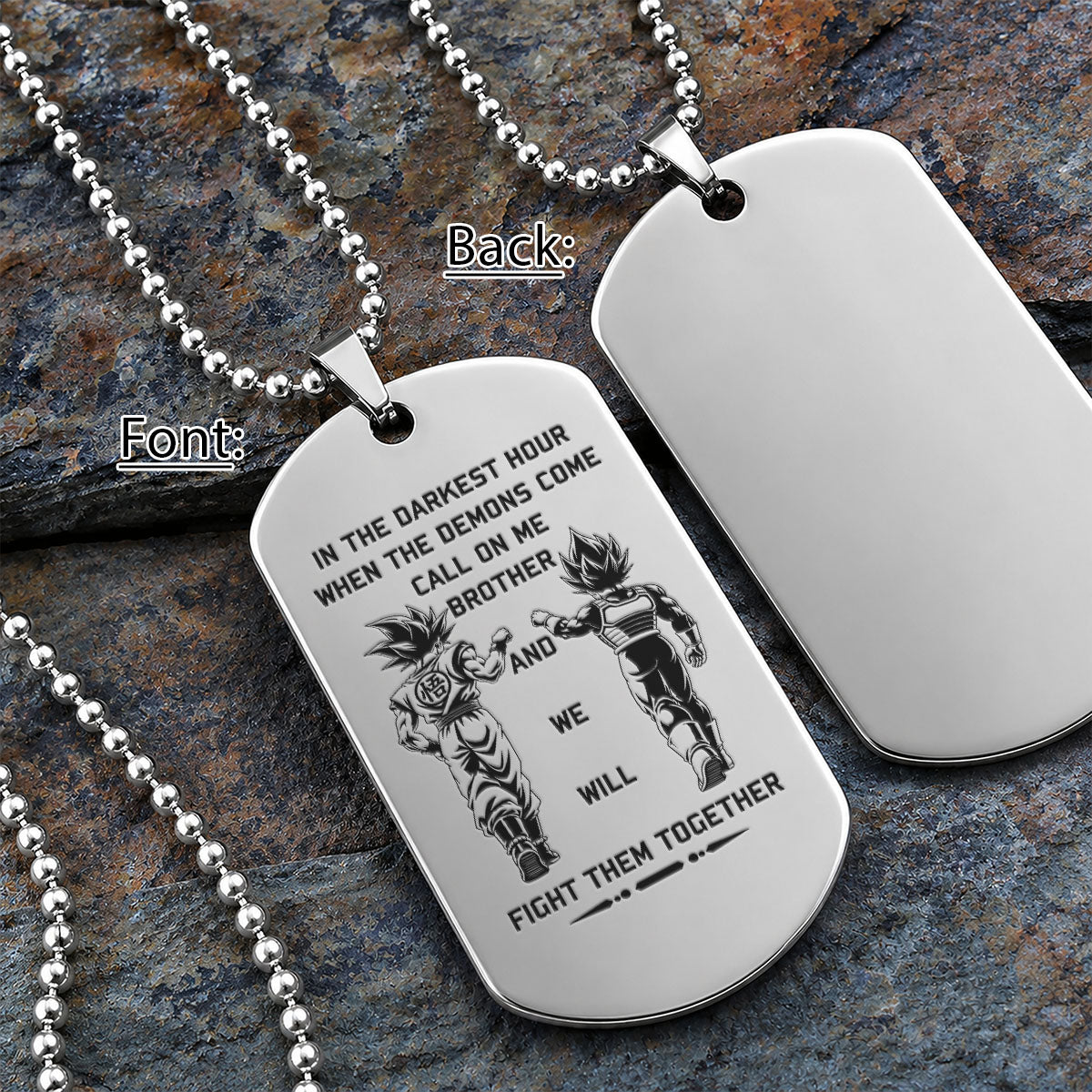 Personalized Dragon Ball Z Goku & Vegeta Brother Dog Tag Necklace - "Call On Me Brother" Engraved Stainless Steel Military Pendant Gift for Men