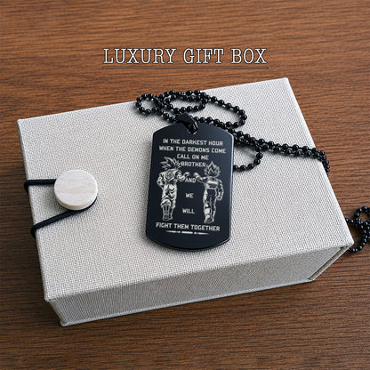 Personalized Dragon Ball Z Goku & Vegeta Brother Dog Tag Necklace - "Call On Me Brother" Engraved Stainless Steel Military Pendant Gift for Men