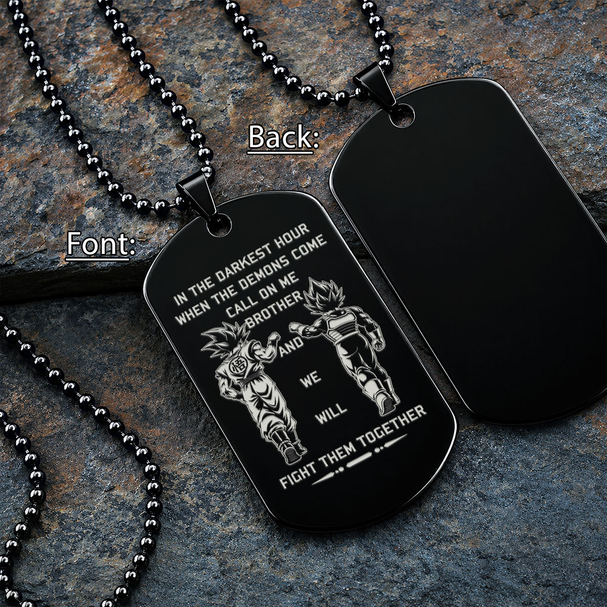 Personalized Dragon Ball Z Goku & Vegeta Brother Dog Tag Necklace - "Call On Me Brother" Engraved Stainless Steel Military Pendant Gift for Men