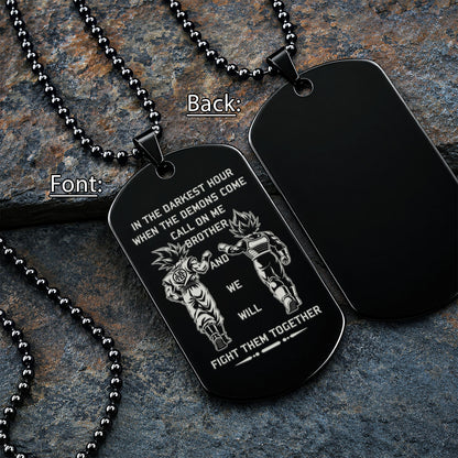 Personalized Dragon Ball Z Goku & Vegeta Brother Dog Tag Necklace - "Call On Me Brother" Engraved Stainless Steel Military Pendant Gift for Men