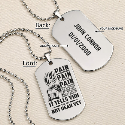 Personalized Dragon Ball Z Vegeta Dog Tag Necklace - “PAIN - You are Not Dead Yet” Engraved Stainless Steel Military Pendant Gift for Men