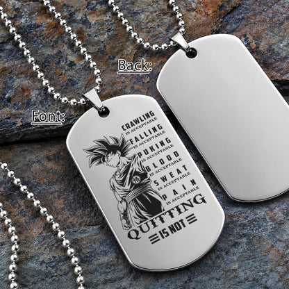 Personalized Dragon Ball Z Goku Dog Tag Necklace - “Quitting Is Not” Engraved Stainless Steel Military Pendant Gift for Men