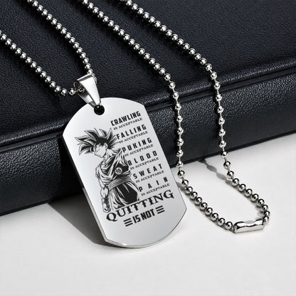 Personalized Dragon Ball Z Goku Dog Tag Necklace - “Quitting Is Not” Engraved Stainless Steel Military Pendant Gift for Men