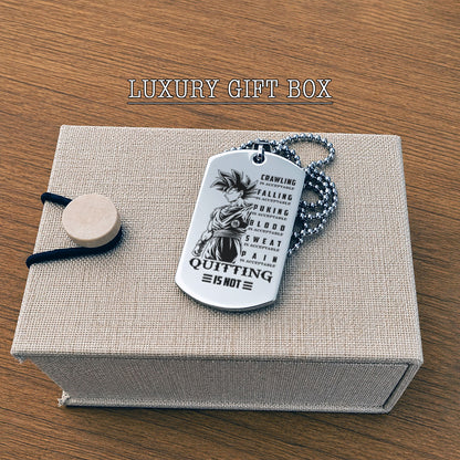 Personalized Dragon Ball Z Goku Dog Tag Necklace - “Quitting Is Not” Engraved Stainless Steel Military Pendant Gift for Men