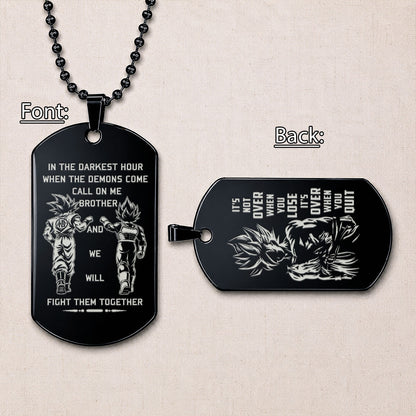 Personalized Dragon Ball Z Goku & Vegeta Brother Dog Tag Necklace - "Call On Me Brother" Engraved Stainless Steel Military Pendant Gift for Men