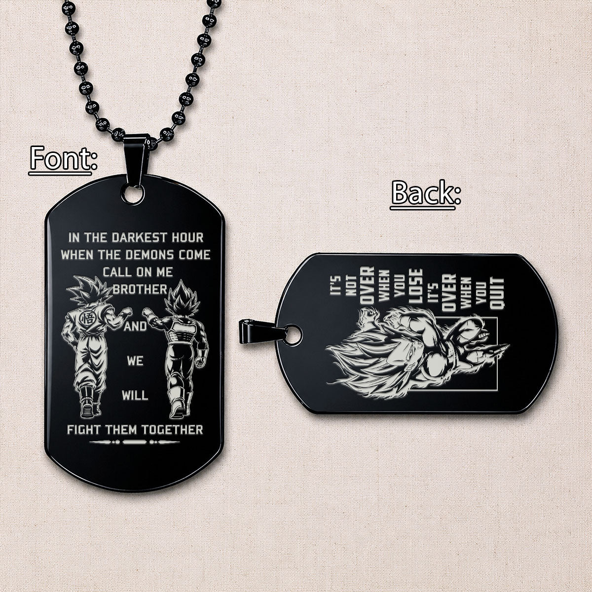 Personalized Dragon Ball Z Goku & Vegeta Brother Dog Tag Necklace - "Call On Me Brother" Engraved Stainless Steel Military Pendant Gift for Men