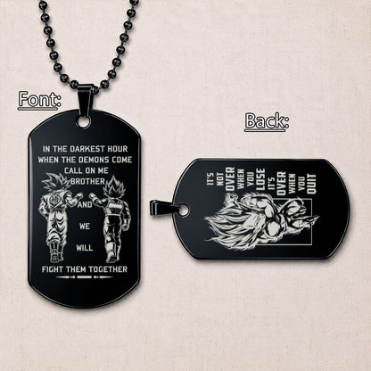 Personalized Dragon Ball Z Goku & Vegeta Brother Dog Tag Necklace - "Call On Me Brother" Engraved Stainless Steel Military Pendant Gift for Men