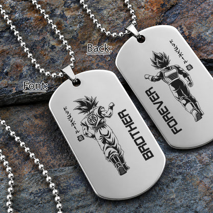Personalized Dragon Ball Z Goku & Vegeta Brother Dog Tag Necklace - "Brother Forever" Engraved Stainless Steel Military Pendant Gift for Men