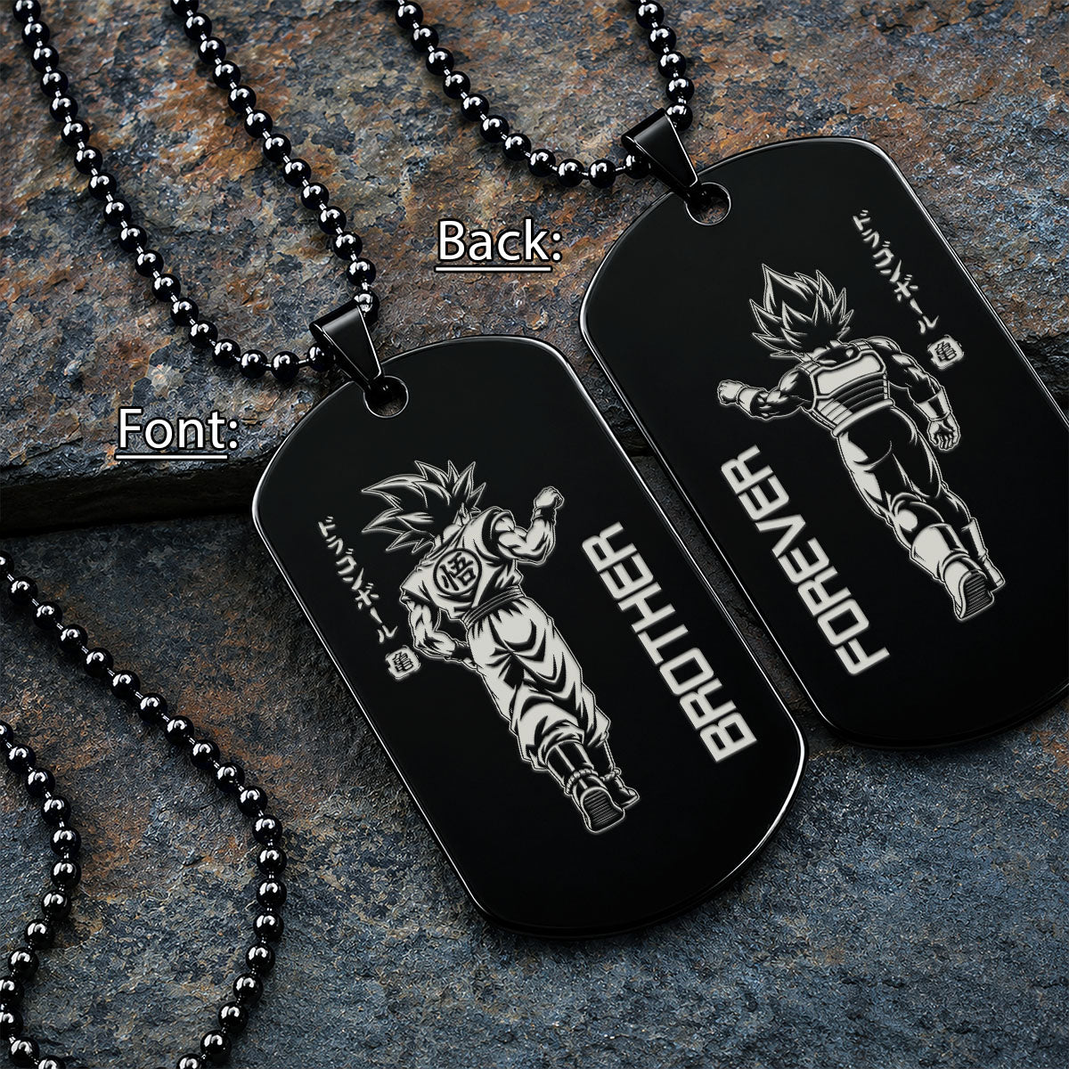 Personalized Dragon Ball Z Goku & Vegeta Brother Dog Tag Necklace - "Brother Forever" Engraved Stainless Steel Military Pendant Gift for Men