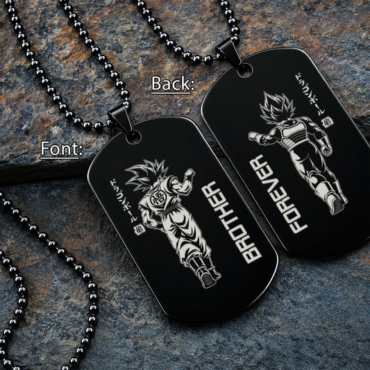 Personalized Dragon Ball Z Goku & Vegeta Brother Dog Tag Necklace - "Brother Forever" Engraved Stainless Steel Military Pendant Gift for Men