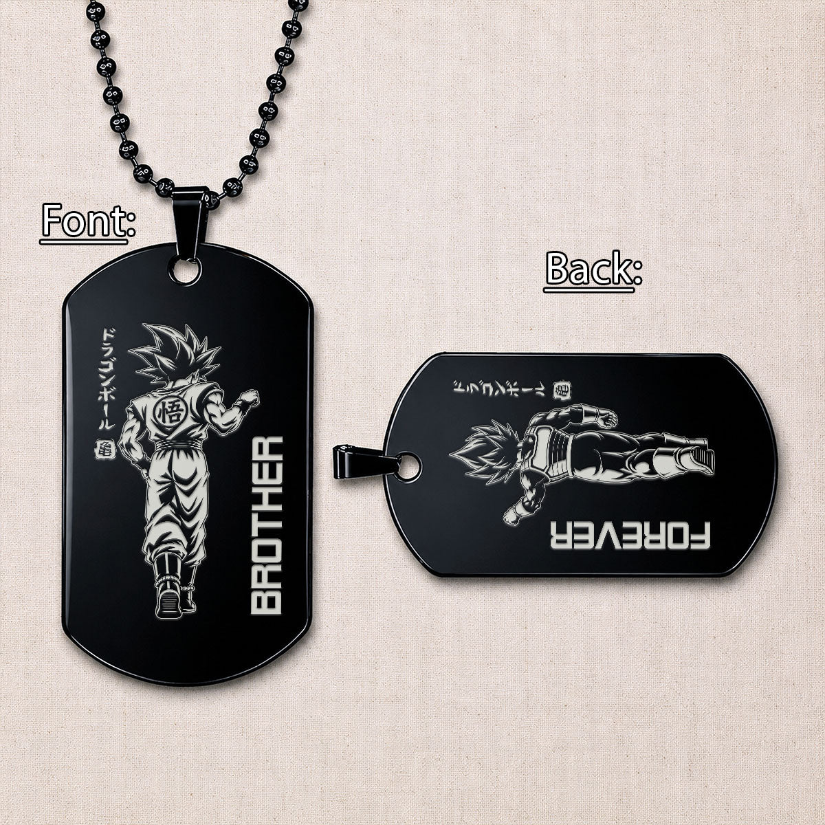Personalized Dragon Ball Z Goku & Vegeta Brother Dog Tag Necklace - "Brother Forever" Engraved Stainless Steel Military Pendant Gift for Men