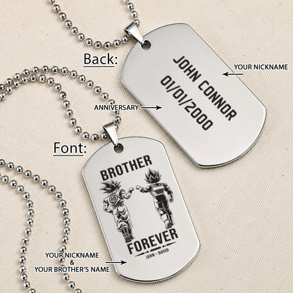 Personalized Dragon Ball Z Goku & Vegeta Brother Dog Tag Necklace - "Brother Forever" Engraved Stainless Steel Military Pendant Gift for Men