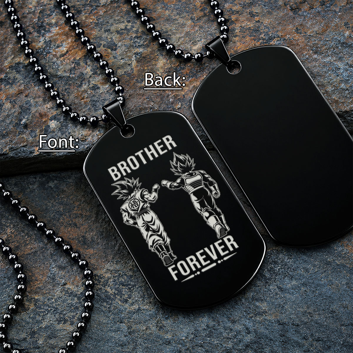 Personalized Dragon Ball Z Goku & Vegeta Brother Dog Tag Necklace - "Brother Forever" Engraved Stainless Steel Military Pendant Gift for Men
