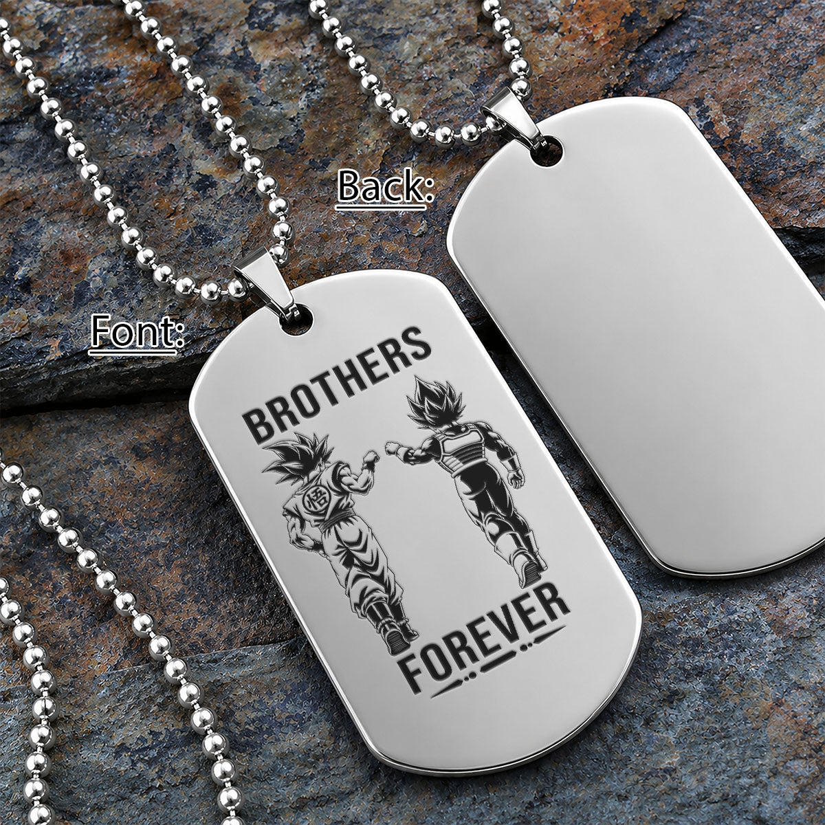Personalized Dragon Ball Z Goku & Vegeta Brother Dog Tag Necklace - "Brothers Forever" Engraved Stainless Steel Military Pendant Gift for Men