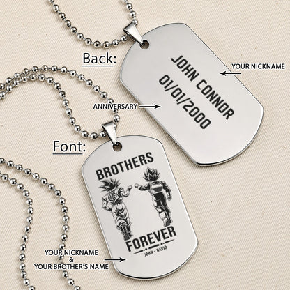 Personalized Dragon Ball Z Goku & Vegeta Brother Dog Tag Necklace - "Brothers Forever" Engraved Stainless Steel Military Pendant Gift for Men