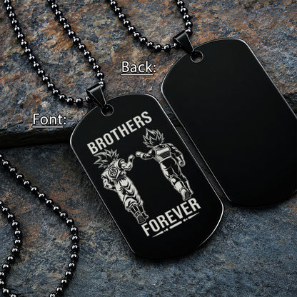 Personalized Dragon Ball Z Goku & Vegeta Brother Dog Tag Necklace - "Brothers Forever" Engraved Stainless Steel Military Pendant Gift for Men
