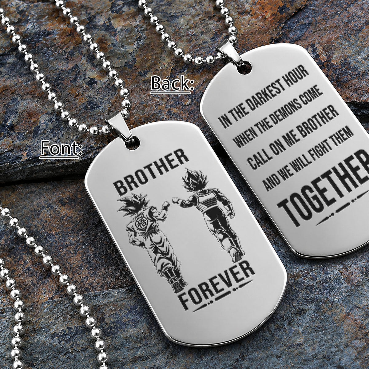 Personalized Dragon Ball Z Goku & Vegeta Brother Dog Tag Necklace - "Brother Forever" Engraved Stainless Steel Military Pendant Gift for Men
