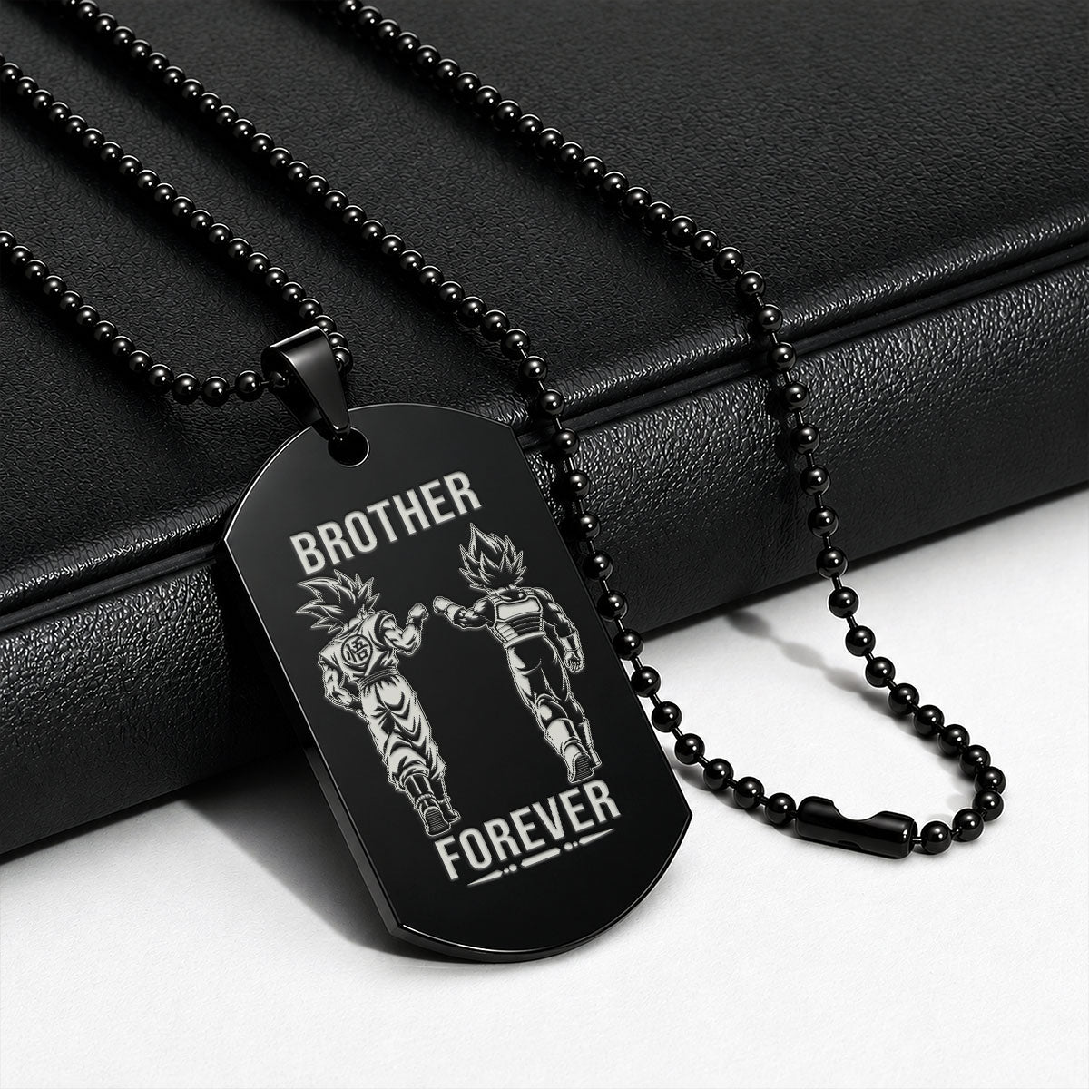 Personalized Dragon Ball Z Goku & Vegeta Brother Dog Tag Necklace - "Brother Forever" Engraved Stainless Steel Military Pendant Gift for Men