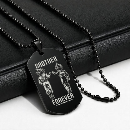 Personalized Dragon Ball Z Goku & Vegeta Brother Dog Tag Necklace - "Brother Forever" Engraved Stainless Steel Military Pendant Gift for Men