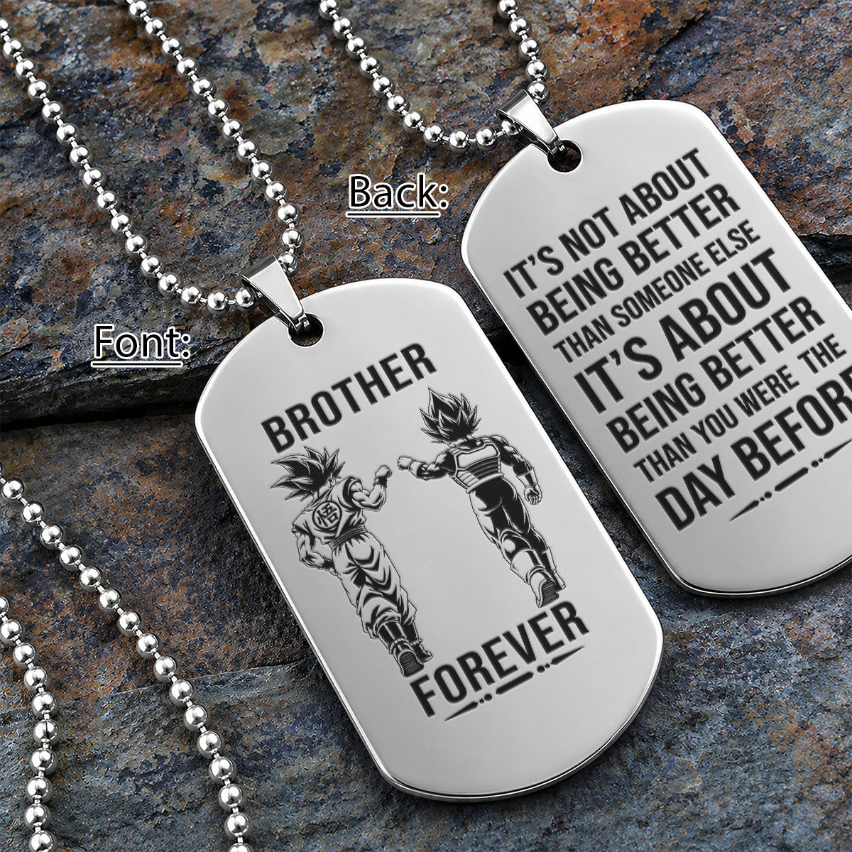 Personalized Dragon Ball Z Goku & Vegeta Brother Dog Tag Necklace - "Brother Forever" Engraved Stainless Steel Military Pendant Gift for Men