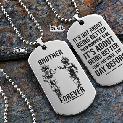 Personalized Dragon Ball Z Goku & Vegeta Brother Dog Tag Necklace - "Brother Forever" Engraved Stainless Steel Military Pendant Gift for Men
