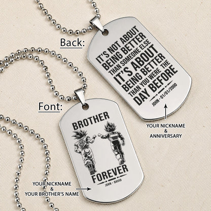 Personalized Dragon Ball Z Goku & Vegeta Brother Dog Tag Necklace - "Brother Forever" Engraved Stainless Steel Military Pendant Gift for Men