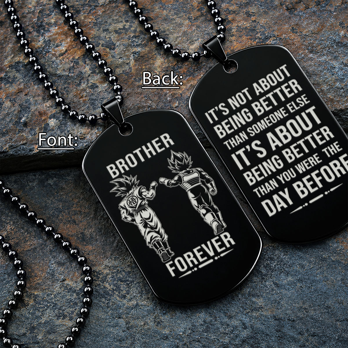 Personalized Dragon Ball Z Goku & Vegeta Brother Dog Tag Necklace - "Brother Forever" Engraved Stainless Steel Military Pendant Gift for Men