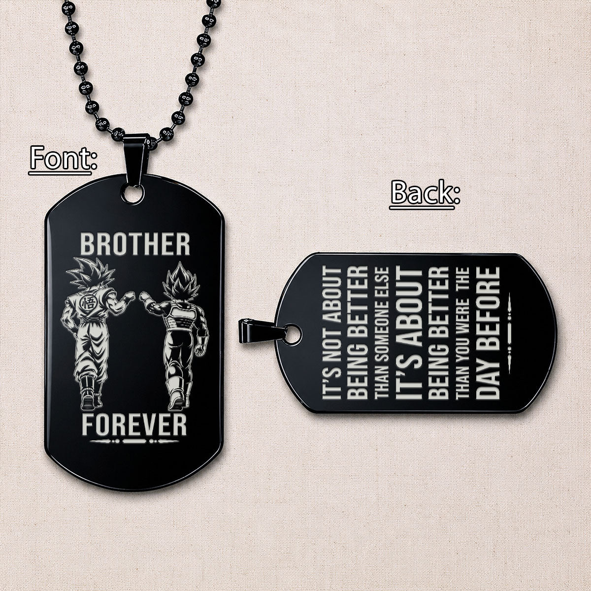 Personalized Dragon Ball Z Goku & Vegeta Brother Dog Tag Necklace - "Brother Forever" Engraved Stainless Steel Military Pendant Gift for Men