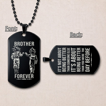 Personalized Dragon Ball Z Goku & Vegeta Brother Dog Tag Necklace - "Brother Forever" Engraved Stainless Steel Military Pendant Gift for Men