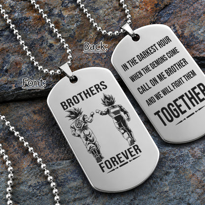 Personalized Dragon Ball Z Goku & Vegeta Brother Dog Tag Necklace - "Brothers Forever" Engraved Stainless Steel Military Pendant Gift for Men
