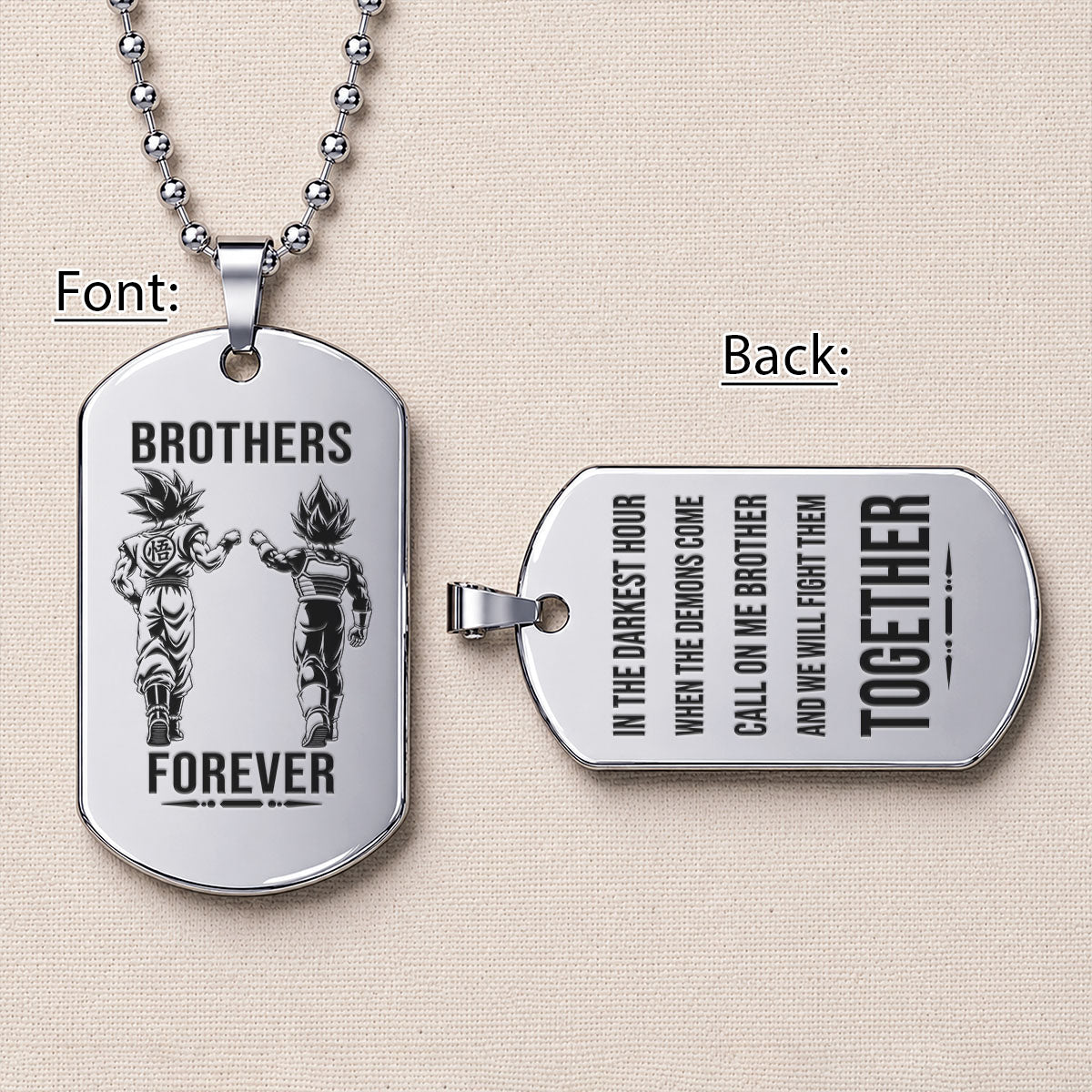 Personalized Dragon Ball Z Goku & Vegeta Brother Dog Tag Necklace - "Brothers Forever" Engraved Stainless Steel Military Pendant Gift for Men