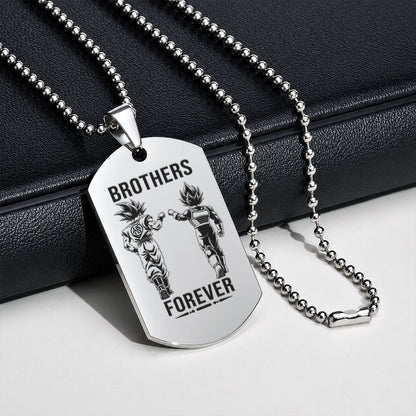 Personalized Dragon Ball Z Goku & Vegeta Brother Dog Tag Necklace - "Brothers Forever" Engraved Stainless Steel Military Pendant Gift for Men
