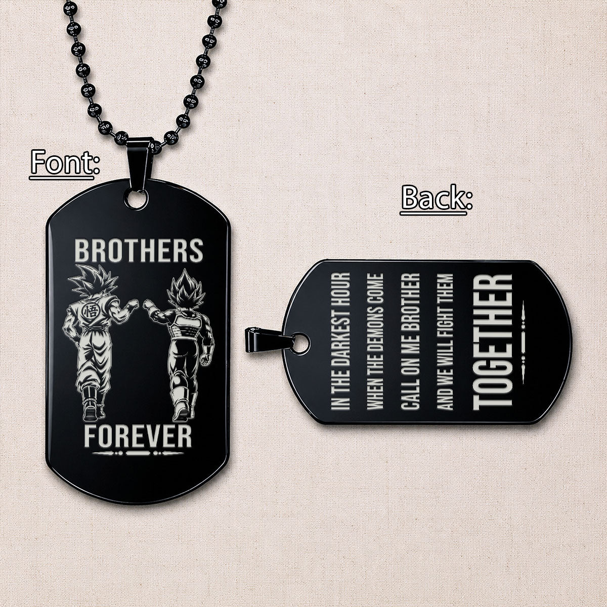 Personalized Dragon Ball Z Goku & Vegeta Brother Dog Tag Necklace - "Brothers Forever" Engraved Stainless Steel Military Pendant Gift for Men