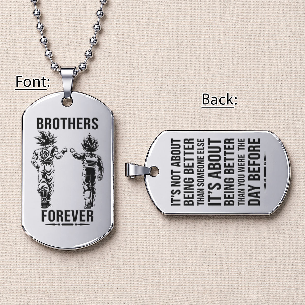 Personalized Dragon Ball Z Goku & Vegeta Brother Dog Tag Necklace - "Brothers Forever" Engraved Stainless Steel Military Pendant Gift for Men