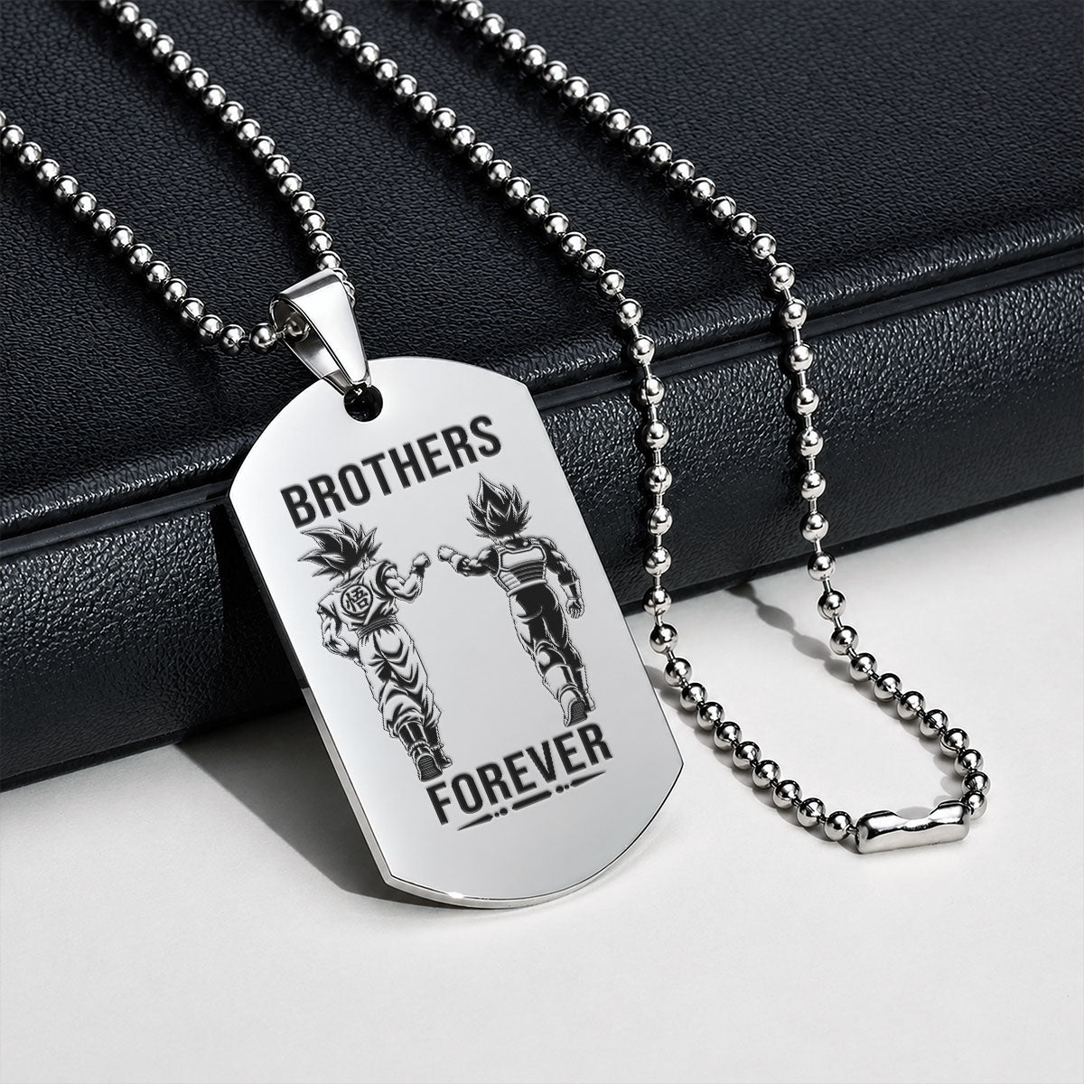Personalized Dragon Ball Z Goku & Vegeta Brother Dog Tag Necklace - "Brothers Forever" Engraved Stainless Steel Military Pendant Gift for Men
