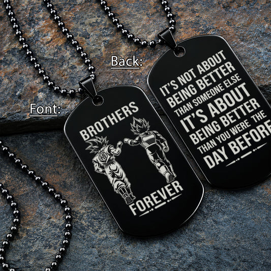 Personalized Dragon Ball Z Goku & Vegeta Brother Dog Tag Necklace - "Brothers Forever" Engraved Stainless Steel Military Pendant Gift for Men