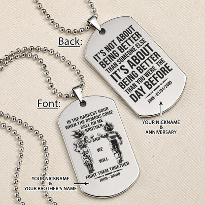Personalized Dragon Ball Z Goku & Vegeta Brother Dog Tag Necklace - "Call On Me Brother" Engraved Stainless Steel Military Pendant Gift for Men