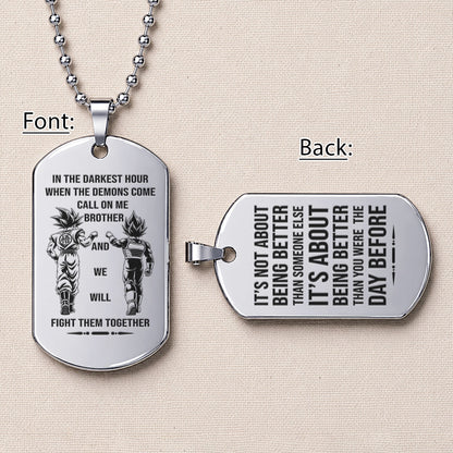 Personalized Dragon Ball Z Goku & Vegeta Brother Dog Tag Necklace - "Call On Me Brother" Engraved Stainless Steel Military Pendant Gift for Men