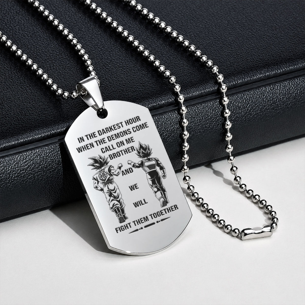 Personalized Dragon Ball Z Goku & Vegeta Brother Dog Tag Necklace - "Call On Me Brother" Engraved Stainless Steel Military Pendant Gift for Men
