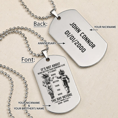 Custom Dragon Ball Z Goku & Vegeta Dog Tag Necklace - "Better Than You Were The Day Before" Engraved Stainless Steel Military Pendant Gift for Men