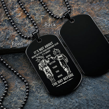 Custom Dragon Ball Z Goku & Vegeta Dog Tag Necklace - "Better Than You Were The Day Before" Engraved Stainless Steel Military Pendant Gift for Men