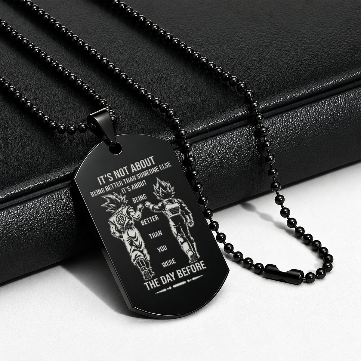 Custom Dragon Ball Z Goku & Vegeta Dog Tag Necklace - "Better Than You Were The Day Before" Engraved Stainless Steel Military Pendant Gift for Men