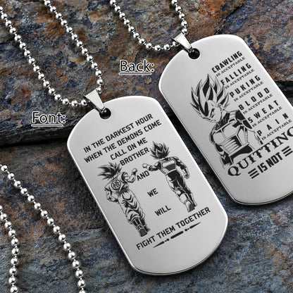 Personalized Dragon Ball Z Goku & Vegeta Brother Dog Tag Necklace - "Quitting Is Not" Engraved Stainless Steel Military Pendant Gift for Men