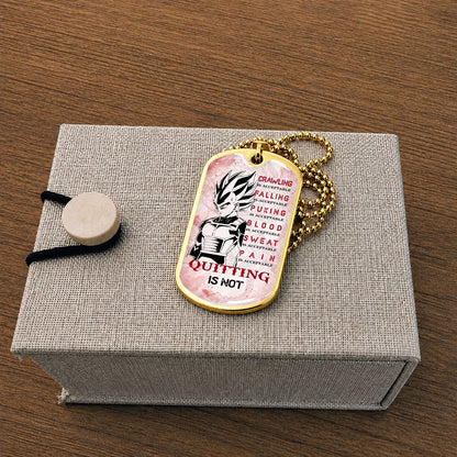 Personalized Dragon Ball Vegeta Dog Tag Necklace - Motivational Quote “Quitting Is Not” Stainless Steel Pendant - Anime Gift for DBZ Fans - DRDL014